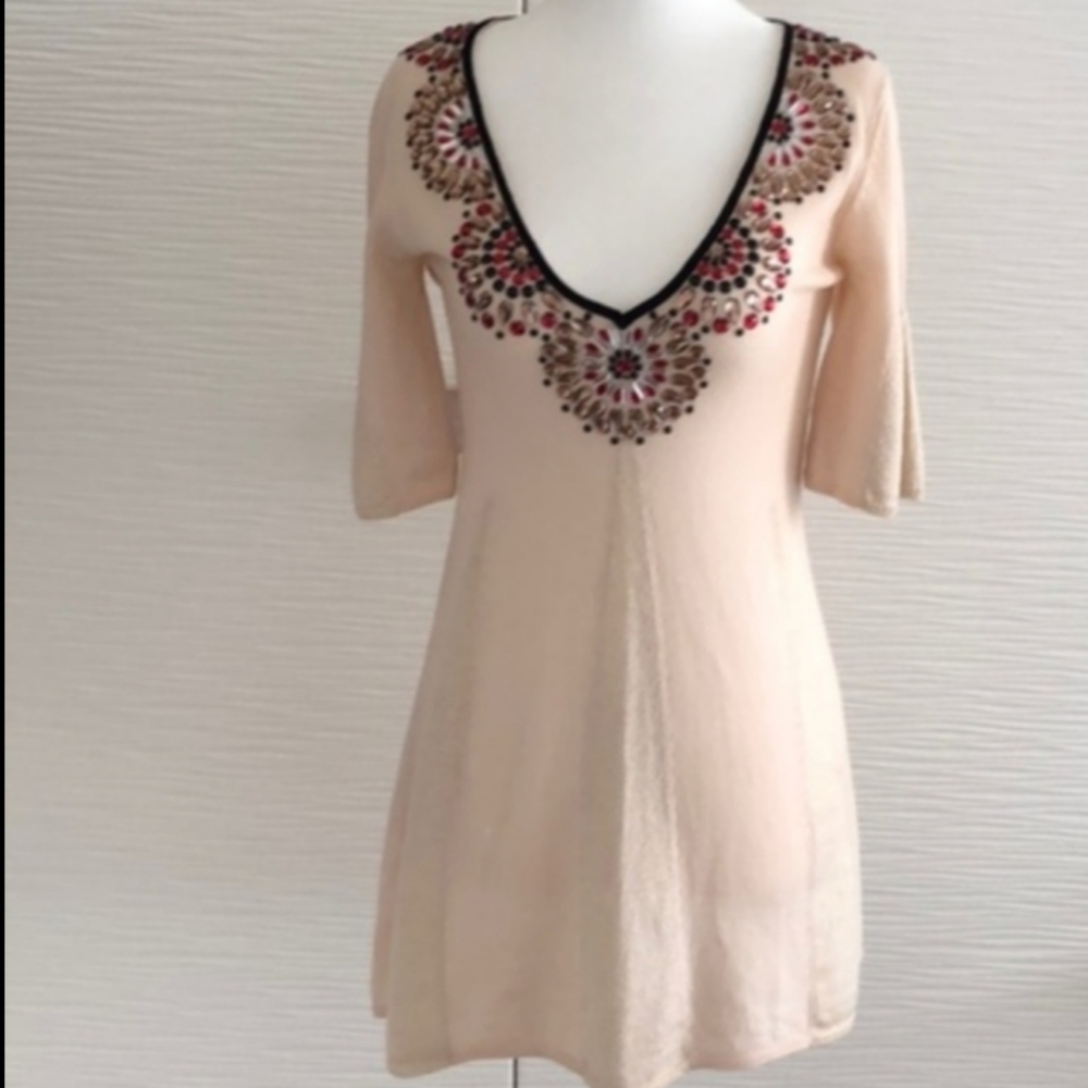 Vintage Nanette Lepore Merino Wool Beaded Tunic/Mini Dress XS